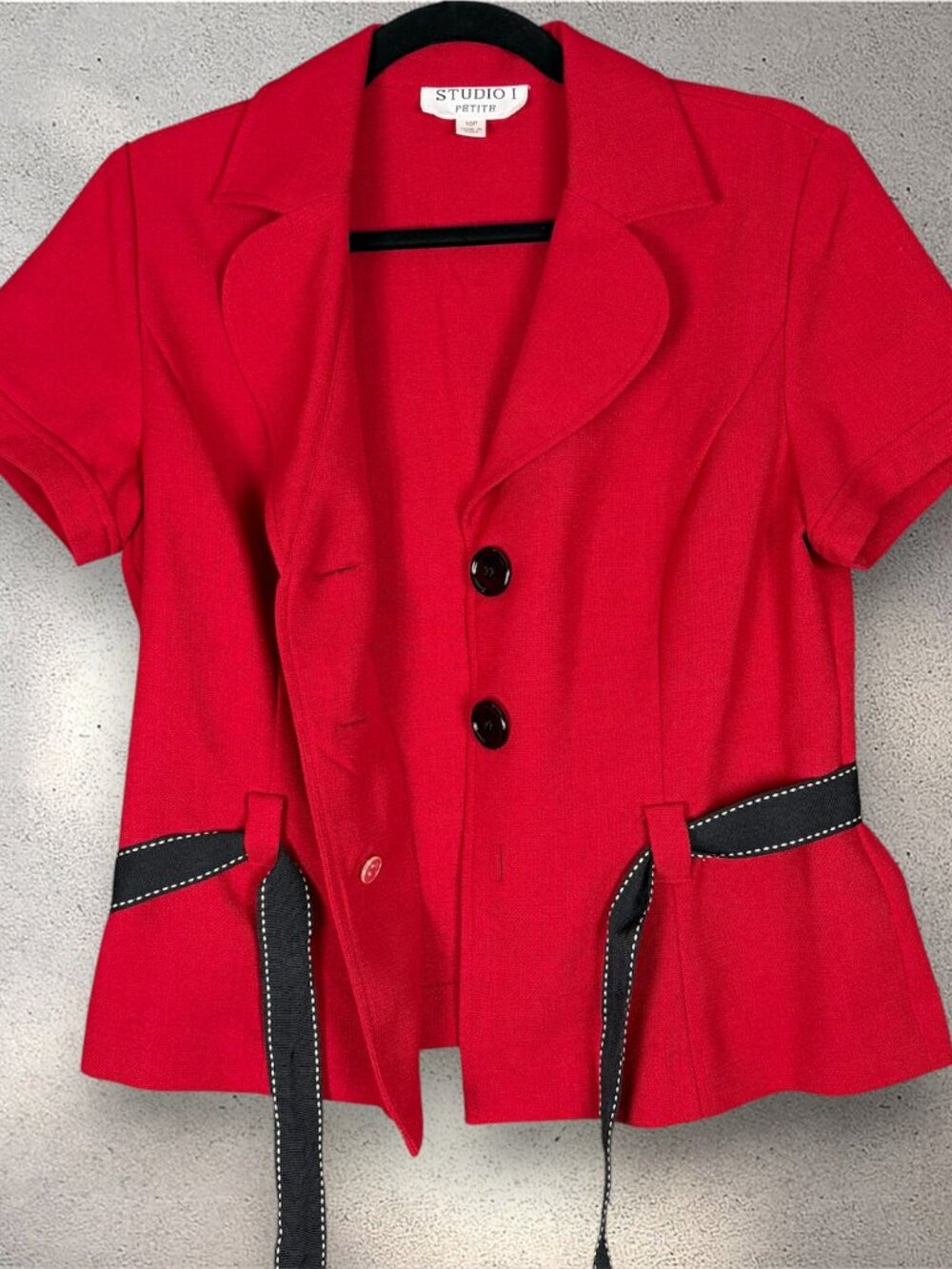 Studio 1 Y2K Blazer Jacket Womens 10P Red Short Sleeve Belted Preppy Uptown Chic - Picture 3 of 8